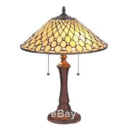 Tiffany-style Victorian 2 Bulb Table Lamp 16 Wide Shade Glass Beads
