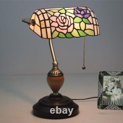 Tiffany style Vintage Stained Glass Table Lamp Floral Bankers Desk Lamp 15.4