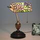 Tiffany Style Vintage Stained Glass Table Lamp Floral Bankers Desk Lamp 15.4