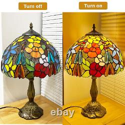 Tiffany style Vintage Stained Glass Table Lamp Rose Floral Desk Light 18 Tall