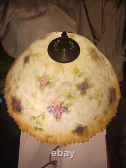 Tiffany style Vintage Stained Glass Table Lamp Rose Floral Desk Light 21 Tall
