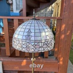 Tiffany style stained glass floor Cast Metal. Onyx. Lamp Broken Shade