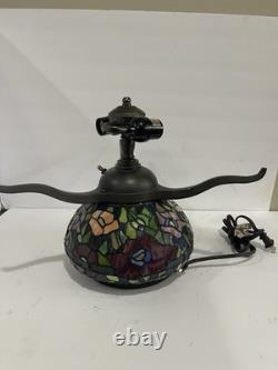 Tiffany style stained glass mushroom-shaped table lamp base with a bronze finish