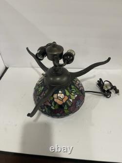 Tiffany style stained glass mushroom-shaped table lamp base with a bronze finish