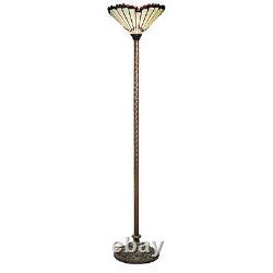 Torchiere Floor Lamp Tiffany Style White Glass Shade with Red Jeweled Edging 72 H