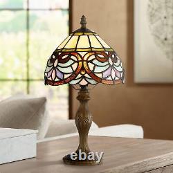 Traditional Accent Table Lamp 13 1/2 High Bronze Art Glass Shade Bedroom House