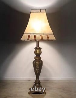 Traditional Mica Stained Glass Table Office Lamp Mission Shade Antiqued Bronze