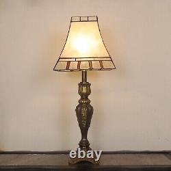 Traditional Mica Stained Glass Table Office Lamp Mission Shade Antiqued Bronze