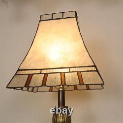 Traditional Mica Stained Glass Table Office Lamp Mission Shade Antiqued Bronze