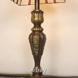 Traditional Mica Stained Glass Table Office Lamp Mission Shade Antiqued Bronze