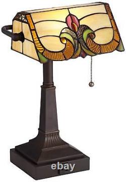 Traditional Piano Banker Desk Table Lamp 17 Outlet Bronze Tiffany Glass Bedroom