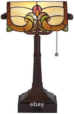 Traditional Piano Banker Desk Table Lamp 17 Outlet Bronze Tiffany Glass Bedroom