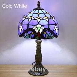 Tuomoxte Tiffany Style Table Lamp Blue Baroque Style Stained Glass Lamp 8 Inc