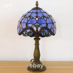 Tuomoxte Tiffany Style Table Lamp Blue Baroque Style Stained Glass Lamp 8 Inc