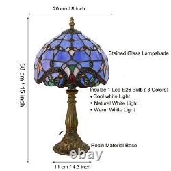 Tuomoxte Tiffany Style Table Lamp Blue Baroque Style Stained Glass Lamp 8 Inc