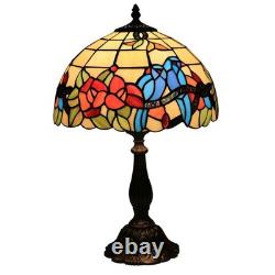 Tuomoxte Tiffany Style Table Lamp Hummingbirds Flower Stained Glass Bedside N