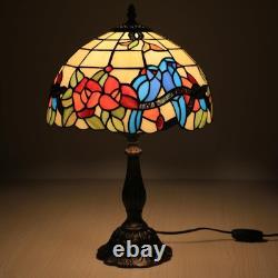 Tuomoxte Tiffany Style Table Lamp Hummingbirds Flower Stained Glass Bedside N