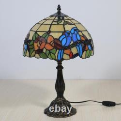 Tuomoxte Tiffany Style Table Lamp Hummingbirds Flower Stained Glass Bedside N