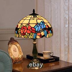 Tuomoxte Tiffany Style Table Lamp Hummingbirds Flower Stained Glass Bedside N