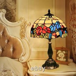 Tuomoxte Tiffany Style Table Lamp Hummingbirds Flower Stained Glass Bedside N