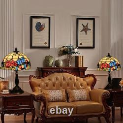 Tuomoxte Tiffany Style Table Lamp Hummingbirds Flower Stained Glass Bedside N