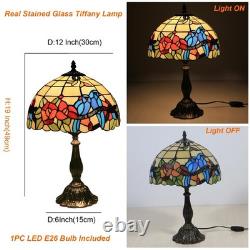 Tuomoxte Tiffany Style Table Lamp Hummingbirds Flower Stained Glass Bedside N