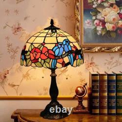 Tuomoxte Tiffany Style Table Lamp Hummingbirds Flower Stained Glass Bedside N