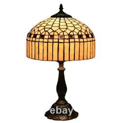Tuomoxte Tiffany Table Lamp, Gold Stripe Stained Glass Shade Bedside Table La