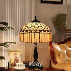 Tuomoxte Tiffany Table Lamp, Gold Stripe Stained Glass Shade Bedside Table La