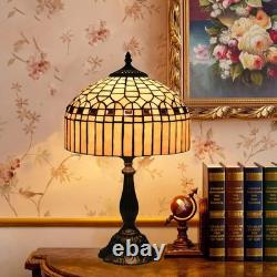 Tuomoxte Tiffany Table Lamp, Gold Stripe Stained Glass Shade Bedside Table La
