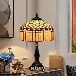 Tuomoxte Tiffany Table Lamp, Gold Stripe Stained Glass Shade Bedside Table La