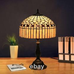 Tuomoxte Tiffany Table Lamp, Gold Stripe Stained Glass Shade Bedside Table La