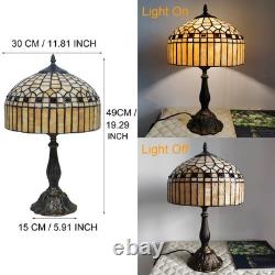 Tuomoxte Tiffany Table Lamp, Gold Stripe Stained Glass Shade Bedside Table La