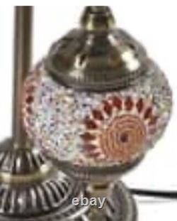 Turkish 3 Globe Stained Glass And Mosaic Lamp With Bronze Base