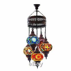 Turkish Authentic 5 Globe Mosaic Chandelier Lamp Moroccan Lantern Stained Glass