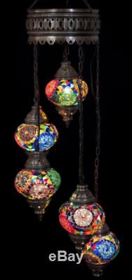 Turkish Authentic 5 Globe Mosaic Chandelier Lamp Moroccan Lantern Stained Glass