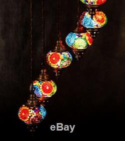 Turkish Authentic 9 Globe Mosaic Chandelier Lamp Moroccan Lantern Stained Glass
