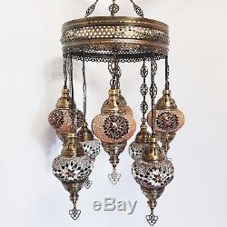 Turkish Moroccan Arabian Glass Mosaic Chandelier Lamp Light 8 Bulb UK SELLER