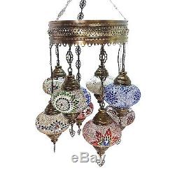 Turkish Moroccan LARGE Glass Mosaic Chandelier Lamp Light 8 Bulb UK SELLER