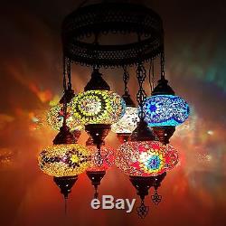Turkish Moroccan LARGE Glass Mosaic Chandelier Lamp Light 8 Bulb UK SELLER