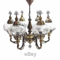 Turkish Moroccan Large Clear Glass Mosaic Chandelier Lamp Light 6 Bulb UK