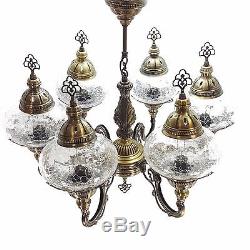 Turkish Moroccan Large Clear Glass Mosaic Chandelier Lamp Light 6 Bulb UK
