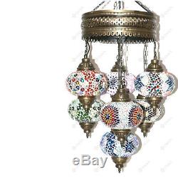 Turkish Moroccan Style Mosaic Hanging Ceiling Lamp Light 7 Large Globe