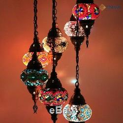 Turkish Moroccan Style Multicoloured Mosaic Hanging Lamp Light 7 Medium Globe