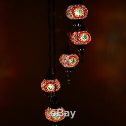 Turkish Morrocan Hand Made Multicolour Mosaic Hanging Lamp Light 5 Medium Globe