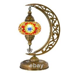 Turkish Mosaic Moon Shape Table Lamp Moroccan Vintage Crescent Bohemian Handmade