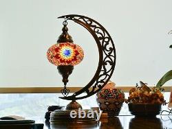 Turkish Mosaic Moon Shape Table Lamp Moroccan Vintage Crescent Bohemian Handmade