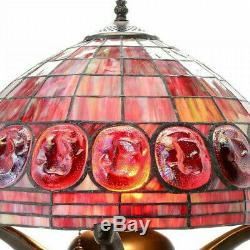 Turtleback Double-Lit Red Tiffany Style Stained Glass Table Reading Accent Lamp