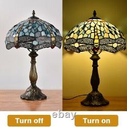 US Vintage Handcraft Table Lamp Dragonfly Style Stained Glass Desk Lamp 18 Tall