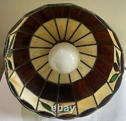 Underwriters Laboratories Stained Slag Glass Tiffany Style Hanging Leaf Lamp 16